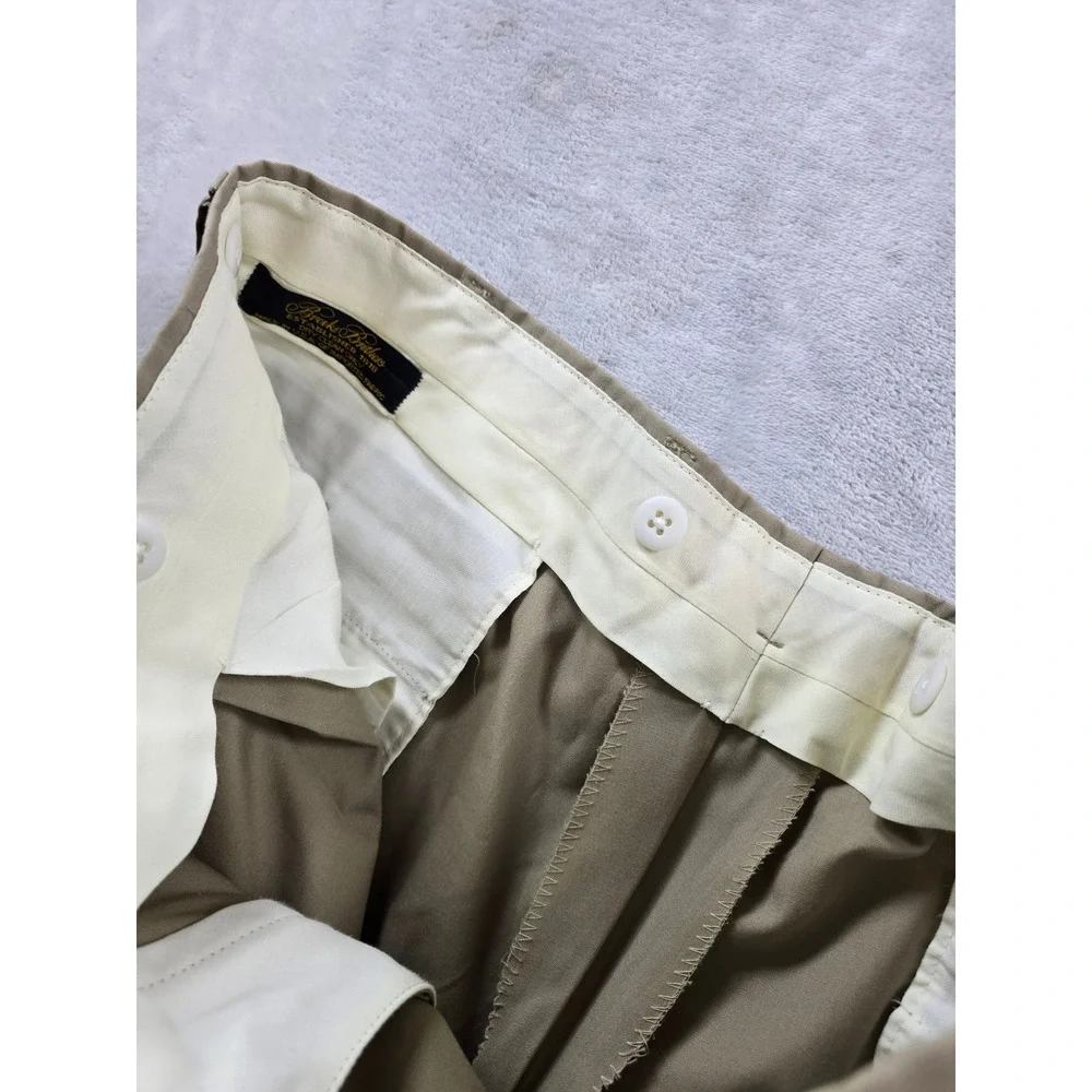 Brooks Brothers Cotton Blend Suit Mens 44L 2 Piece 38x29 Pleated Tan Classic
